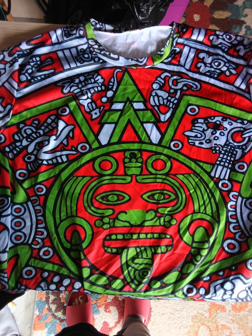 Men's Red & Green Graphic Shorts - Bold Aztec Print